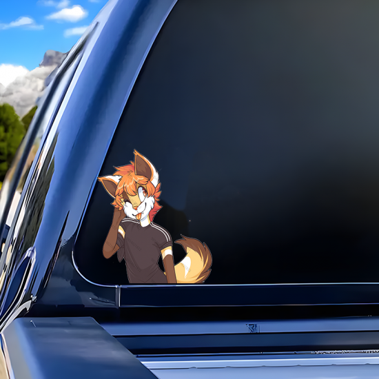 Winking Fox Furry Sticker/Decal, the perfect finishing touch for your scrapbooking masterpiece. Vinyl car decals suitable for cars, motorcycles, laptops, computers, backpacks, water bottles, and more.