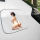 Furry Girl with Sports Car Sticker Decal, suitable for hard luggage, carry-ons, and travel accessories. Vinyl car decals suitable for cars, motorcycles, laptops, computers, backpacks, water bottles, and more.