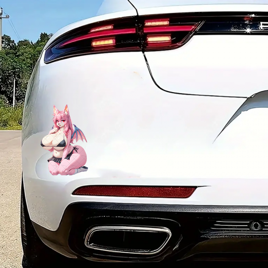 Pink Furry Girl with Bat Wings Car Decal, great for decorating notebooks, journals, scrapbooks, and gift packages. Vinyl car decals suitable for cars, motorcycles, laptops, computers, backpacks, water bottles, and more.