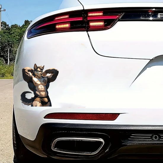 Muscular Wolf Furry Sticker/Decal, fun addition to your scrapbook, photo album, or handmade cards. Vinyl car decals suitable for cars, motorcycles, laptops, computers, backpacks, water bottles, and more.