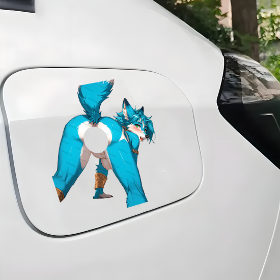 Blue Furry Car Decal - NSFW, vibrant colors perfect for art projects, collages, and crafts. Vinyl car decals suitable for cars, motorcycles, laptops, computers, backpacks, water bottles, and more.