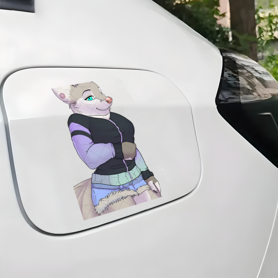 Furry Girl with Luxury Car Sticker, designed for MacBooks, iPhones, travel cases, guitars, and fridges. Vinyl car decals suitable for cars, motorcycles, laptops, computers, backpacks, water bottles, and more.