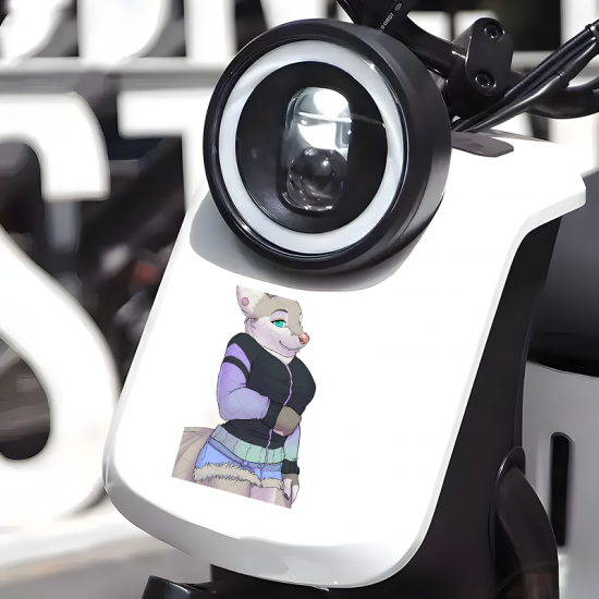 Furry Girl with Luxury Car Sticker, designed for MacBooks, iPhones, travel cases, guitars, and fridges. Vinyl car decals suitable for cars, motorcycles, laptops, computers, backpacks, water bottles, and more.