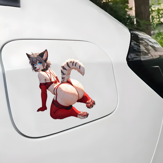 Lingerie Furry Girl with Car Sticker Decal, strong adhesive suitable for travel suitcases and cargo boxes. Vinyl car decals suitable for cars, motorcycles, laptops, computers, backpacks, water bottles, and more.