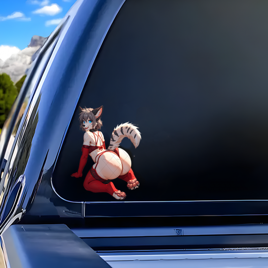 Lingerie Furry Girl with Car Sticker Decal, strong adhesive suitable for travel suitcases and cargo boxes. Vinyl car decals suitable for cars, motorcycles, laptops, computers, backpacks, water bottles, and more.