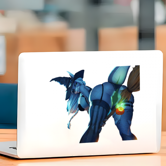 Furry Witch Halloween Car Decal Sticker, vibrant colors perfect for art projects, collages, and crafts. Vinyl car decals suitable for cars, motorcycles, laptops, computers, backpacks, water bottles, and more.