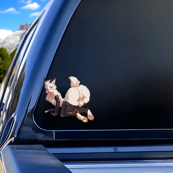 Furry Horned Fox on Car Sticker, ideal for customizing your airpods case or headphone stand. Vinyl car decals suitable for cars, motorcycles, laptops, computers, backpacks, water bottles, and more.