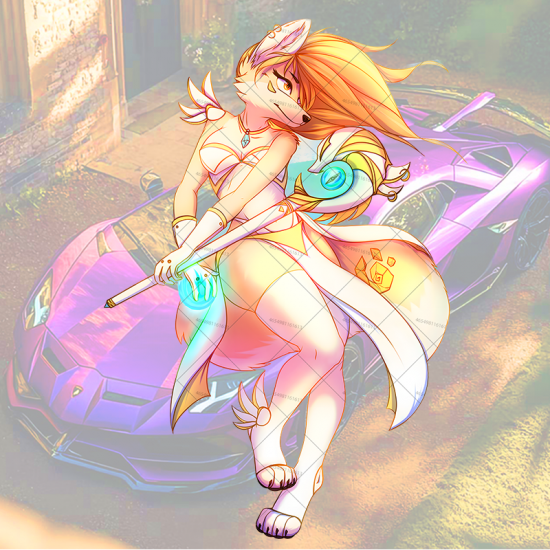 Furry Fox Mage with Lamborghini Sticker, great for musical instruments like guitar cases, drums, and pianos. Vinyl car decals suitable for cars, motorcycles, laptops, computers, backpacks, water bottles, and more.