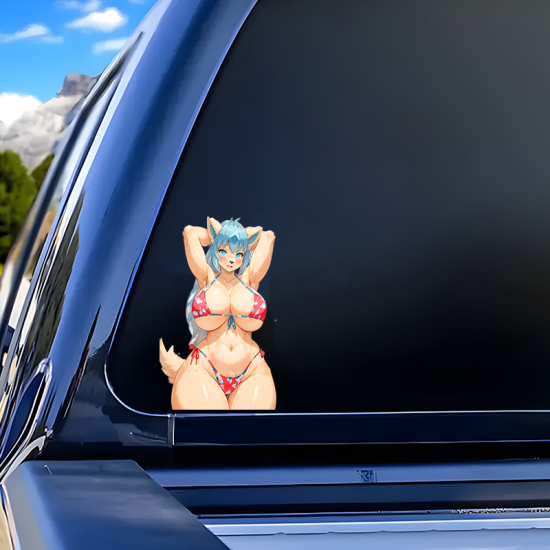 Bikini Furry Girl Car Decal, water-resistant sticker suitable for mugs, cups, and tumblers. Vinyl car decals suitable for cars, motorcycles, laptops, computers, backpacks, water bottles, and more.