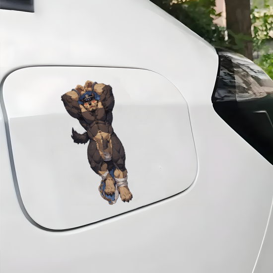 Handcuffed Furry Cop Sticker with Lamborghini Background, waterproof vinyl decal for cars, motorcycles, bicycles, and helmets. Vinyl car decals suitable for cars, motorcycles, laptops, computers, backpacks, water bottles, and more.