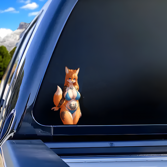 Tattooed Fox Girl and Sports Car Sticker, looks amazing on phone cases, tablets, gaming consoles, and controllers. Vinyl car decals suitable for cars, motorcycles, laptops, computers, backpacks, water bottles, and more.