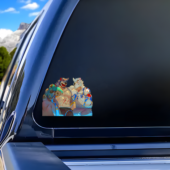 Furry Muscle Wolf Sticker/Decal, residue-free removal, perfect for rented spaces and laptops. Vinyl car decals suitable for cars, motorcycles, laptops, computers, backpacks, water bottles, and more.