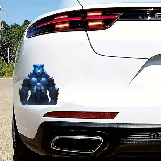 Armored Bear Duo Sticker, water-resistant sticker suitable for mugs, cups, and tumblers. Vinyl car decals suitable for cars, motorcycles, laptops, computers, backpacks, water bottles, and more.