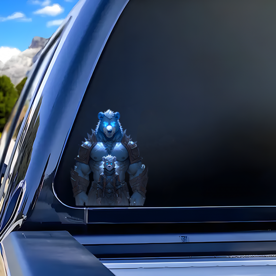 Armored Bear Duo Sticker, water-resistant sticker suitable for mugs, cups, and tumblers. Vinyl car decals suitable for cars, motorcycles, laptops, computers, backpacks, water bottles, and more.