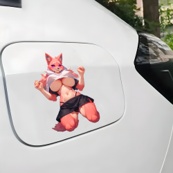 Furry Fox Girl with Car Sticker, excellent for decorating bedroom doors, lockers, and furniture. Vinyl car decals suitable for cars, motorcycles, laptops, computers, backpacks, water bottles, and more.