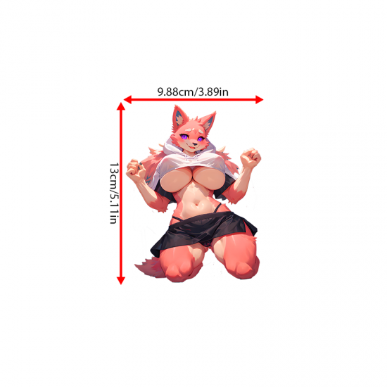 Furry Fox Girl with Car Sticker, excellent for decorating bedroom doors, lockers, and furniture. Vinyl car decals suitable for cars, motorcycles, laptops, computers, backpacks, water bottles, and more.