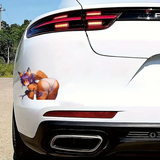 Sexy Furry Fox with Tattoos Car Decal Sticker, strong adhesive suitable for travel suitcases and cargo boxes. Vinyl car decals suitable for cars, motorcycles, laptops, computers, backpacks, water bottles, and more.