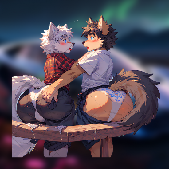 Furry Wolves Flirting Sticker, stylish addition to your iPad, Kindle, e-reader, and tablet cases. Vinyl car decals suitable for cars, motorcycles, laptops, computers, backpacks, water bottles, and more.