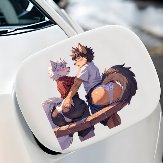 Furry Wolves Flirting Sticker, stylish addition to your iPad, Kindle, e-reader, and tablet cases. Vinyl car decals suitable for cars, motorcycles, laptops, computers, backpacks, water bottles, and more.