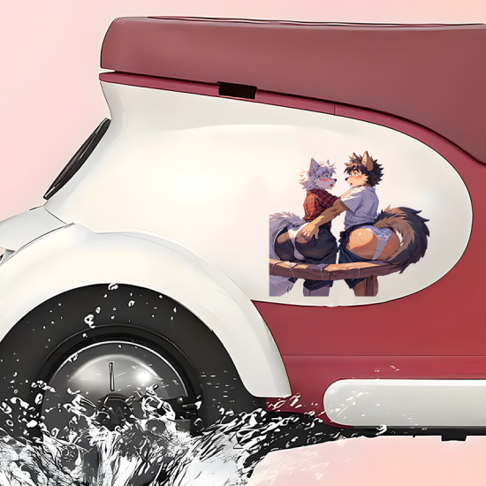 Furry Wolves Flirting Sticker, stylish addition to your iPad, Kindle, e-reader, and tablet cases. Vinyl car decals suitable for cars, motorcycles, laptops, computers, backpacks, water bottles, and more.