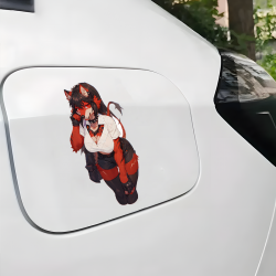 Red Furry Girl with Lamborghini Sticker, high definition print suitable for collectors and fans. Vinyl car decals suitable for cars, motorcycles, laptops, computers, backpacks, water bottles, and more.