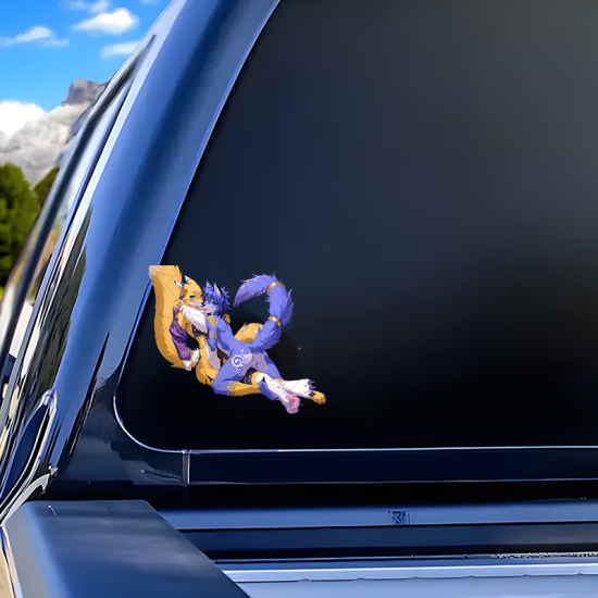 Furry Fox and Wolf Car Decal, durable and weather-resistant, perfect for outdoor gear and vehicles. Vinyl car decals suitable for cars, motorcycles, laptops, computers, backpacks, water bottles, and more.