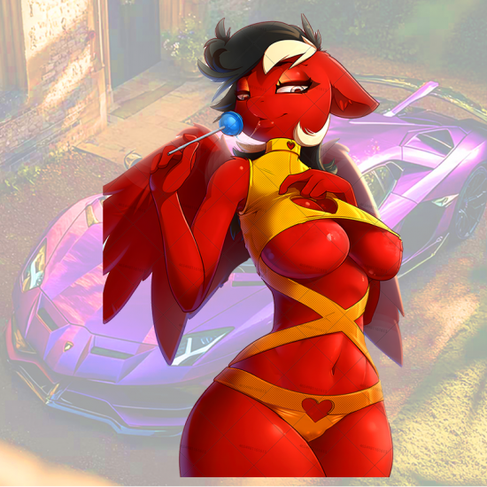 Red Demon Girl with Lollipop Car Decal, vibrant colors perfect for art projects, collages, and crafts. Vinyl car decals suitable for cars, motorcycles, laptops, computers, backpacks, water bottles, and more.