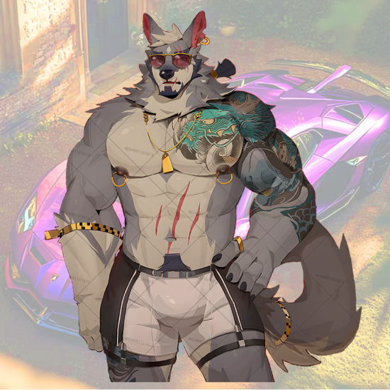 Tattooed Wolf Furry with Sports Car Sticker, stylish addition to your iPad, Kindle, e-reader, and tablet cases. Vinyl car decals suitable for cars, motorcycles, laptops, computers, backpacks, water bottles, and more.