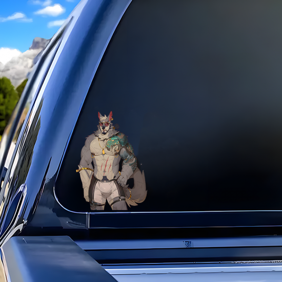Tattooed Wolf Furry with Sports Car Sticker, stylish addition to your iPad, Kindle, e-reader, and tablet cases. Vinyl car decals suitable for cars, motorcycles, laptops, computers, backpacks, water bottles, and more.