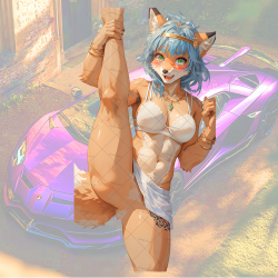 Flexible Fox Girl with Supercar Sticker, water-resistant sticker suitable for mugs, cups, and tumblers. Vinyl car decals suitable for cars, motorcycles, laptops, computers, backpacks, water bottles, and more.