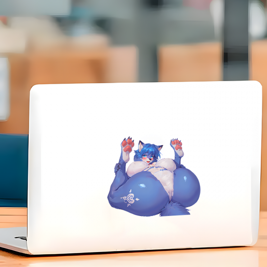 Blue Furry Car Decal Sticker, strong adhesive suitable for travel suitcases and cargo boxes. Vinyl car decals suitable for cars, motorcycles, laptops, computers, backpacks, water bottles, and more.