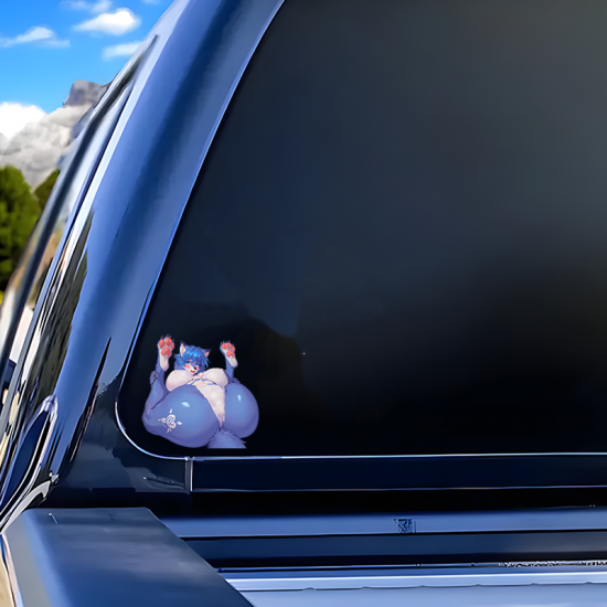 Blue Furry Car Decal Sticker, strong adhesive suitable for travel suitcases and cargo boxes. Vinyl car decals suitable for cars, motorcycles, laptops, computers, backpacks, water bottles, and more.