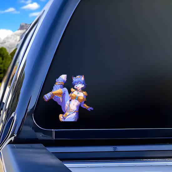 Blue Furry Goddess Car Decal Sticker, suitable for fixing up old furniture or adding flair to new items. Vinyl car decals suitable for cars, motorcycles, laptops, computers, backpacks, water bottles, and more.