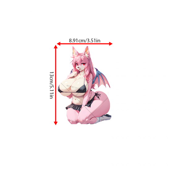 Pink Furry Girl with Wings and Sports Car Sticker, suitable for hard luggage, carry-ons, and travel accessories. Vinyl car decals suitable for cars, motorcycles, laptops, computers, backpacks, water bottles, and more.