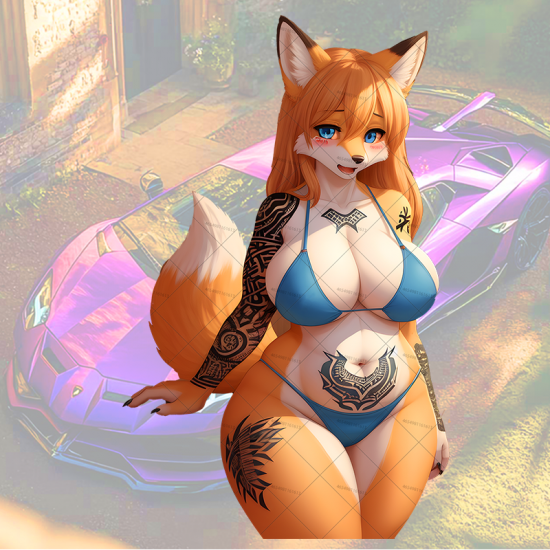 Tattooed Fox Girl Bikini Car Decal, perfect for teachers to use as rewards or classroom decorations. Vinyl car decals suitable for cars, motorcycles, laptops, computers, backpacks, water bottles, and more.
