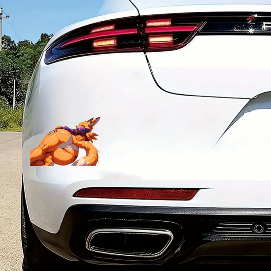 Furry Fox Warrior Lounging on Car Decal Sticker, high definition print suitable for collectors and fans. Vinyl car decals suitable for cars, motorcycles, laptops, computers, backpacks, water bottles, and more.