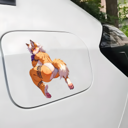 Tattooed Fox Furry with Sports Car Sticker, ideal for bullet journaling, scrapbooking, and creative planning. Vinyl car decals suitable for cars, motorcycles, laptops, computers, backpacks, water bottles, and more.