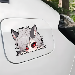 Anime Wolf Girl Peeking Car Decal Sticker, water-resistant sticker suitable for mugs, cups, and tumblers. Vinyl car decals suitable for cars, motorcycles, laptops, computers, backpacks, water bottles, and more.