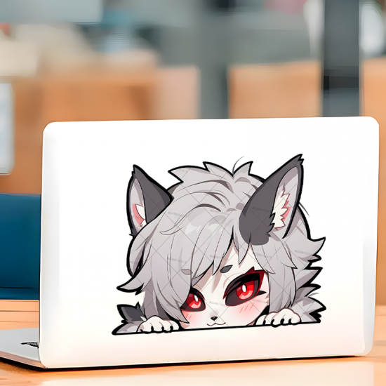 Anime Wolf Girl Peeking Car Decal Sticker, water-resistant sticker suitable for mugs, cups, and tumblers. Vinyl car decals suitable for cars, motorcycles, laptops, computers, backpacks, water bottles, and more.