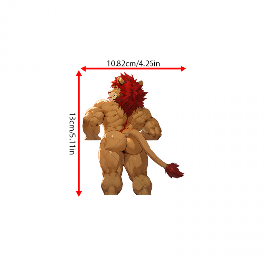 Muscular Lion Anthro with Sports Car Sticker, water-proof and sun-proof, great for car windows and bumpers. Vinyl car decals suitable for cars, motorcycles, laptops, computers, backpacks, water bottles, and more.