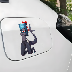 Anime Shark Girl with Bow Car Decal Sticker, ideal for water bottles, hydro flasks, phones, tablets, and car bumpers. Vinyl car decals suitable for cars, motorcycles, laptops, computers, backpacks, water bottles, and more.