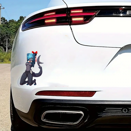 Anime Shark Girl with Bow Car Decal Sticker, ideal for water bottles, hydro flasks, phones, tablets, and car bumpers. Vinyl car decals suitable for cars, motorcycles, laptops, computers, backpacks, water bottles, and more.