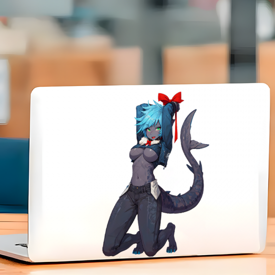 Anime Shark Girl with Bow Car Decal Sticker, ideal for water bottles, hydro flasks, phones, tablets, and car bumpers. Vinyl car decals suitable for cars, motorcycles, laptops, computers, backpacks, water bottles, and more.