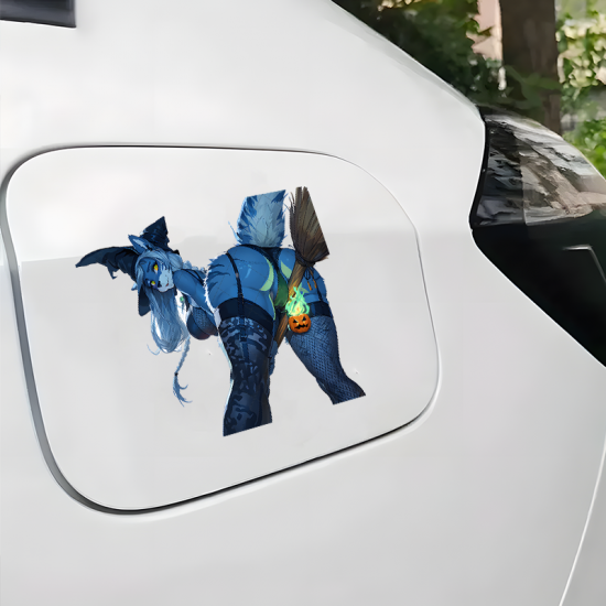Halloween Witch Furry Decal/Sticker, water-proof and sun-proof, great for car windows and bumpers. Vinyl car decals suitable for cars, motorcycles, laptops, computers, backpacks, water bottles, and more.