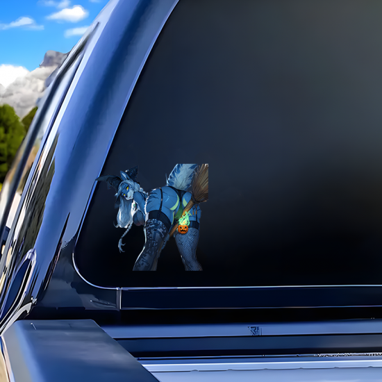 Halloween Witch Furry Decal/Sticker, water-proof and sun-proof, great for car windows and bumpers. Vinyl car decals suitable for cars, motorcycles, laptops, computers, backpacks, water bottles, and more.