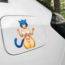 Blue Haired Anime Catgirl Bikini Sticker, cute design suitable for party favors, goodie bags, and rewards. Vinyl car decals suitable for cars, motorcycles, laptops, computers, backpacks, water bottles, and more.