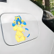 Blue and Yellow Furry Girl with Sports Car Sticker, great for musical instruments like guitar cases, drums, and pianos. Vinyl car decals suitable for cars, motorcycles, laptops, computers, backpacks, water bottles, and more.