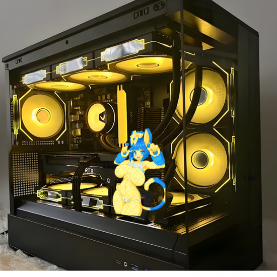 Blue and Yellow Furry Girl with Sports Car Sticker, great for musical instruments like guitar cases, drums, and pianos. Vinyl car decals suitable for cars, motorcycles, laptops, computers, backpacks, water bottles, and more.