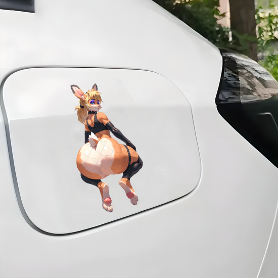 Furry Bunny Girl with Purple Car Sticker Decal, versatile decal for tablets, smartphones, and power banks. Vinyl car decals suitable for cars, motorcycles, laptops, computers, backpacks, water bottles, and more.