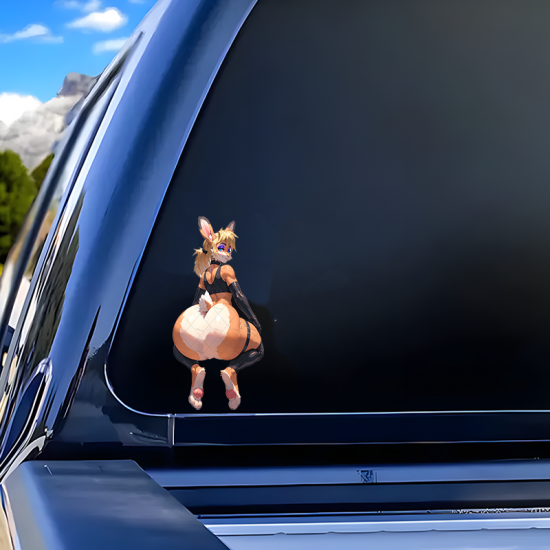 Furry Bunny Girl with Purple Car Sticker Decal, versatile decal for tablets, smartphones, and power banks. Vinyl car decals suitable for cars, motorcycles, laptops, computers, backpacks, water bottles, and more.